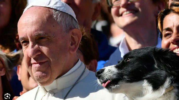 Papa Francesco fotografato vicino ad un cagnolino (Foto di repertorio)