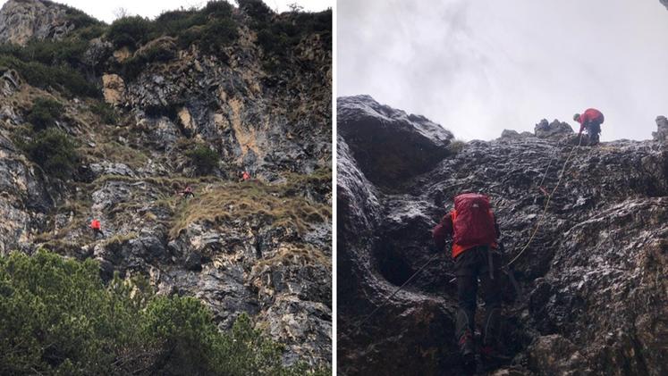 L'intervento del soccorso alpino di Recoaro - Valdagno sulla Ferrata del Vajo Scuro, nel Gruppo del Fumante
