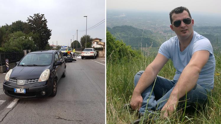 Il luogo dell'incidente, a Tezze sul Brenta, e a sinistra la vittima, Altin Lekaj
