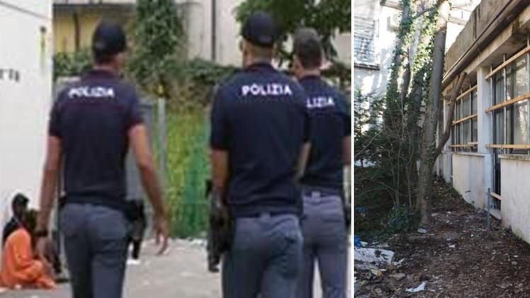 Nel frame del video i poliziotti della questura impegnati oggi, lunedì 18 settembre, nel blitz antidegrado in via Torino