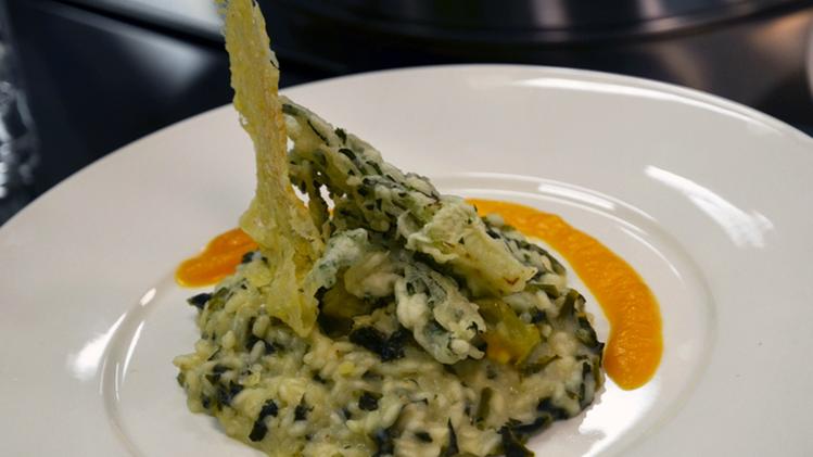 Il nuovo piatto: risotto al broccolo fiolaro, crema di zucca e Asiago mezzano 