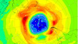 Mappa del buco dell'ozono sull'Antartide sulla base dei dati del 16 settembre (Fonte: Esa/Cams)