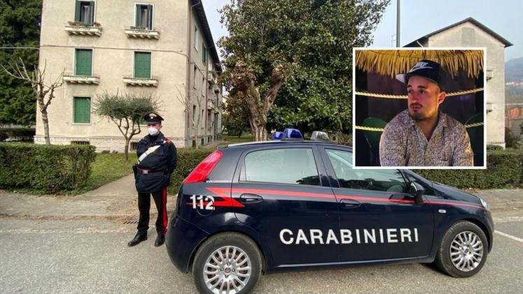 I carabinieri in via Villaggio Marmi e, nel riquadro, il presunto omicida Diego Gugola