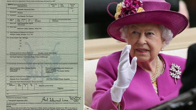 Il certificato di morte della Regina Elisabetta pubblicato da National Records of Scotland (Foto Twitter)
